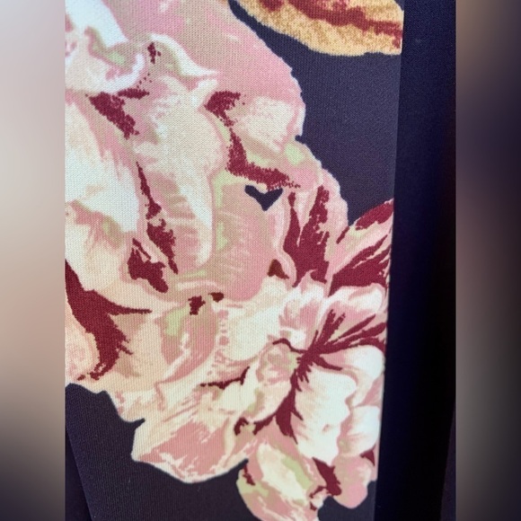 HAUTE Monde NAVY FLORAL HIGH WAIST STRETCH SKIRT MIDI SLIP FIT AND FLARE SZ L - Picture 4 of 5